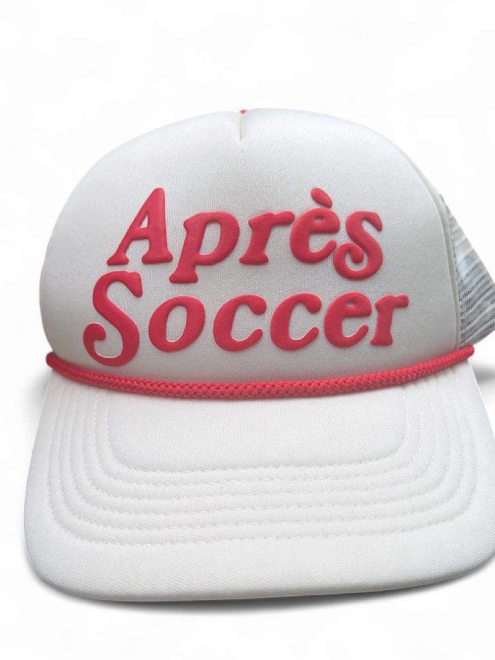 Adult White & Pink/Red 'Après Soccer' Trucker Hat
